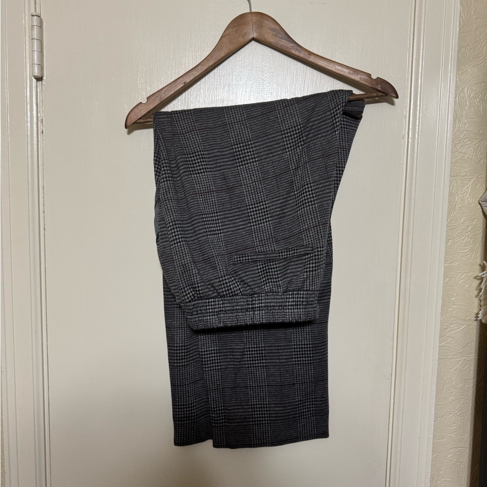 Gray Plaid Stretch Ankle Pants